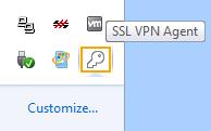 Om hierna een veilige VPN verbinding te kunnen maken, moeten de volgende stappen uitgevoerd worden: 1. Start de SSL VPN Agent vanuit het start menu 2.