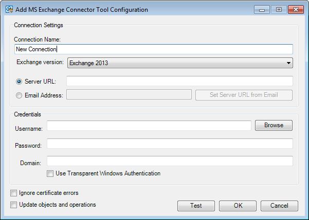 Navigeer vervolgens via het menu "Manage" naar "Tools" -> "Data Connectors" -> "MS Exchange Connector Tool".