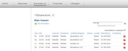 WebSeven - Trainingen en Evenementen ook alle lessen van een lid te zien. Als er meerdere leden onder dit account vallen kun je het desbetreffende lid kiezen (zie ).