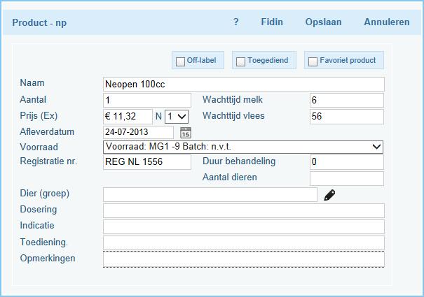 Zoeken: in het zoekveld van dit scherm kunt u de naam of de code (CMM) van het product invoeren. Het is hierbij niet verplicht om de gehele naam in te voeren.