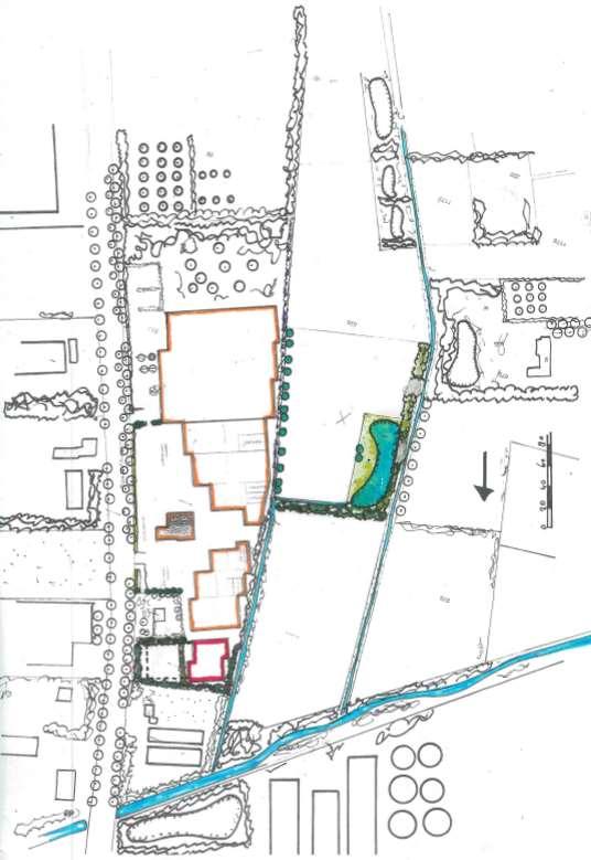 Uitbreiding Cuppen B:Aanplant singel in fase 1 (west) en fase 2 (zuid) C:Aanplant bomenopstand rand verharding voorzijde Uitbreiding fase 2 D: Aanplant hagen A: Behoud en beheer bestaande singel E: