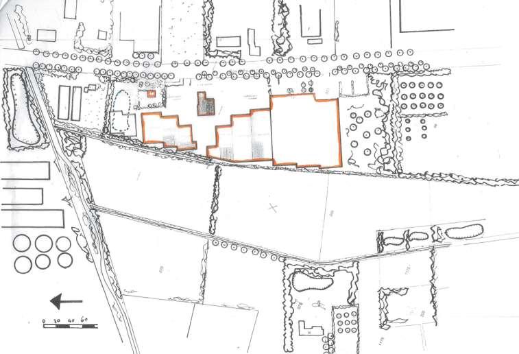 Buurerf B1: Uitbreiding fase 1 en daarna fase 2 C1: Functioneel erf voorzijde A1:Bestaande gebouwen C3: Groen kader rond uitbreiding en vijver C2 : Landschappelijk