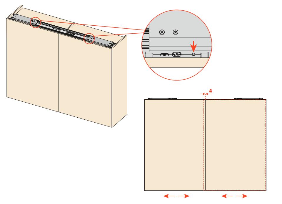 Pas het formaat en de uniformiteit van de speling tussen de deuren (4 mm) aan