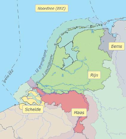 Afbeelding 1 De vier stroomgebieden in Nederland (Rijksoverheid, 2015) Rijk, provincies, waterschappen en gemeenten hebben ieder hun eigen verantwoordelijkheden in het op orde brengen en houden van