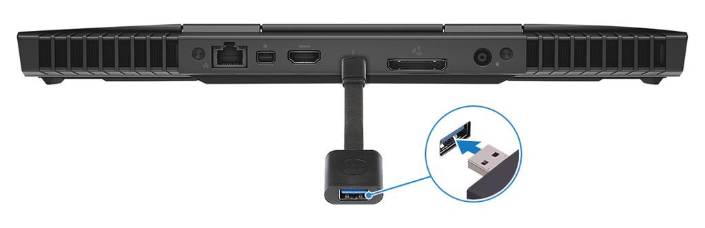 7 Sluit de XBOX-controller aan op de USB-type-A-poort op de USB-dongle. 8 Sluit de Oculus Rift tracker fortouch aan op de USB-type-A-poort op de dongle.
