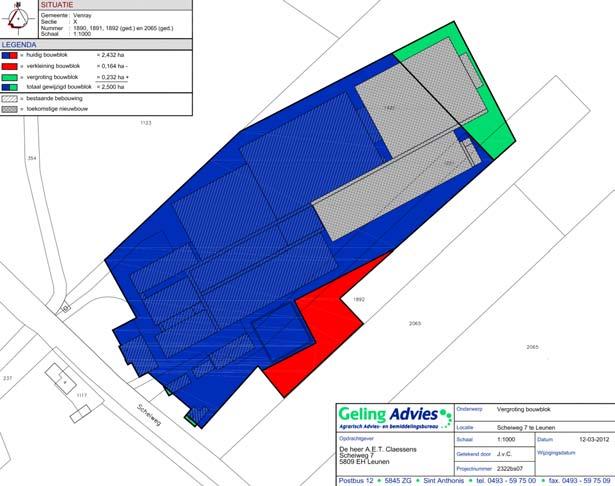 BOUWPLAN / BOUWKAVEL te bouwen stallen Het bouwplan omvat de realisatie van twee nieuwe stallen aan de noordoostkant van het plangebied.