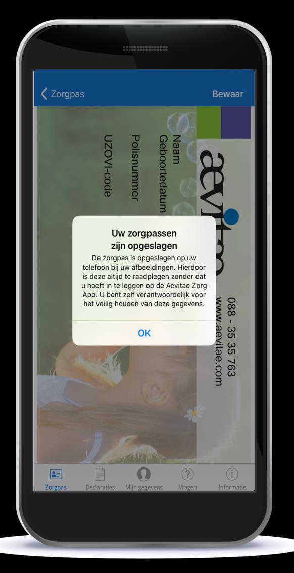 Uw zorgpas(sen) in de zorg-app U kunt uw Zorgpas opslaan op uw