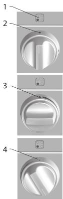 4 Controls Igniting and adjusting A symbol above the control knob indicates which burner is being oparated. With spark ignition Press the control knob in and turn it anti-clockwise.