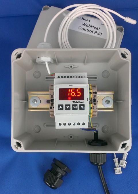 Control P30 Digitale temperatuur regelaar met alarm uitgang WebHeat Control P30 is een programmeerbare elektronische temperatuurregelaar met externe sensor voorzien van een extra relais uitgang voor