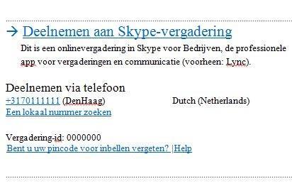 Voor aanvang van de Skype-vergadering verschijnt een herinnering.