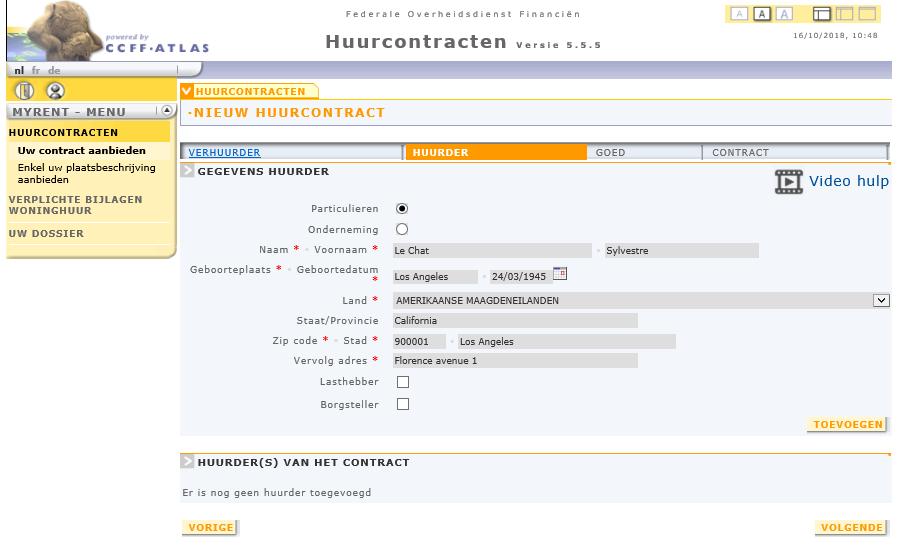 SCHERM HUURDER Geef nu de gegevens van de huurder in.