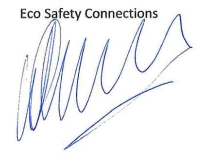 Fabrieksverklaring Safety Connect Snellosneembare haak Datum: 28/1/2010 Hierbij verklaart Eco Safety Connections dat zij de Safety Connect snellosneembare haak met serienummer: heeft vervaardigd met