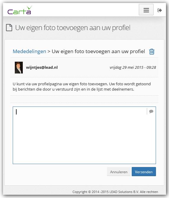 Figuur 3 Beantwoorden van berichten Na het verzenden van het bericht, zal het bericht direct zichtbaar zijn in de inbox van de ontvanger.