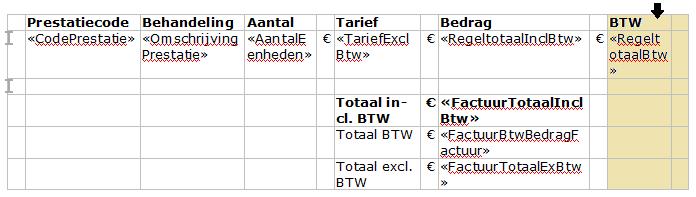 1. Klik in het sjabloon met de linkermuisknop eenmaal helemaal bovenin op de kolom die u wilt verwijderen.