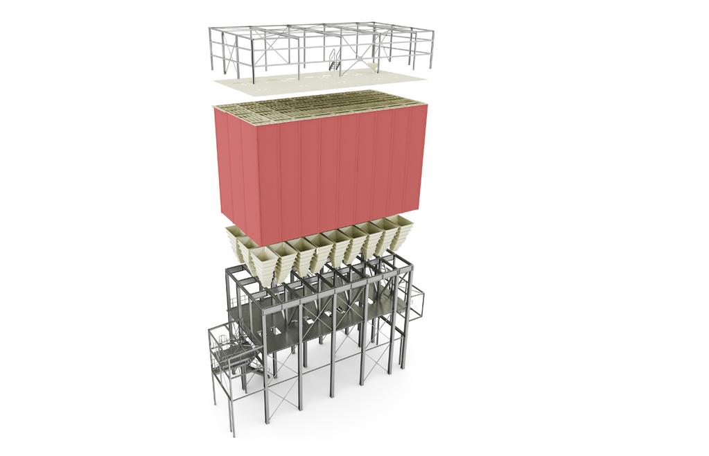 DAKCONSTRUCTIES Om veilige en hygiënische arbeidsomstandigheden te garanderen bieden wij op maat gemaakte dakconstructies aan, die volledig uitgelijnd zijn met de silo en klaar zijn om te worden