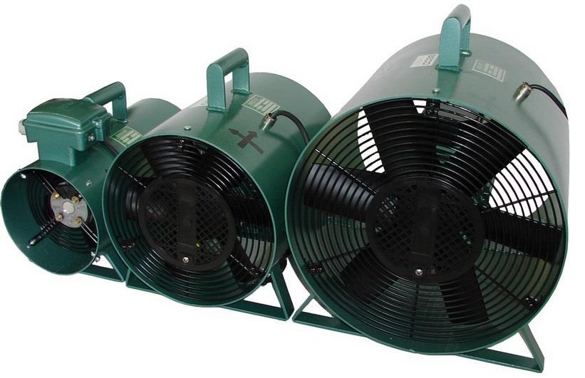BECO Elektrische ventilatoren Draagbare buis blaas- en zuig ventilator. Geschikt voor drogen, beluchten, koelen, aan- en afvoer van stof, dampen of rookgassen. Dia mm M³/H Voltage Fase Freq.