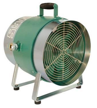 Spitznas ATEX pneumatische buisventilatoren Kokermateriaal gemaakt van zacht staal. Propeller en turbinewiel gemaakt van Non-ferro metaal.