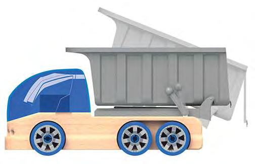 Kinderen kunnen de 5 onderdelen tellende autotransporter eenvoudig ombouwen naar een kiepwagen.