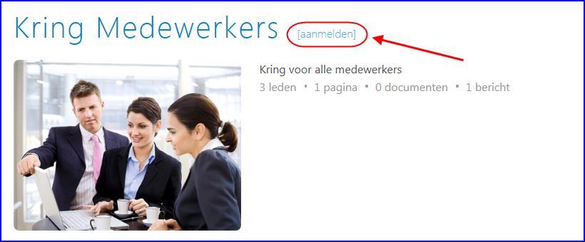 De geadresseerden kunnen onderaan het prikbordbericht via de kringnaam naar de bijbehorende kringpagina doorklikken en zich via de actie Aanmelden (bovenaan de kringpagina) aanmelden.