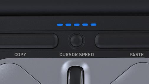 Cursorsnelheid wijzigen Druk op knop B om de snelheid van je cursor te wijzigen. Je kunt kiezen uit tien snelheden, variërend van langzaam (600 DPI) tot snel (2400 DPI).
