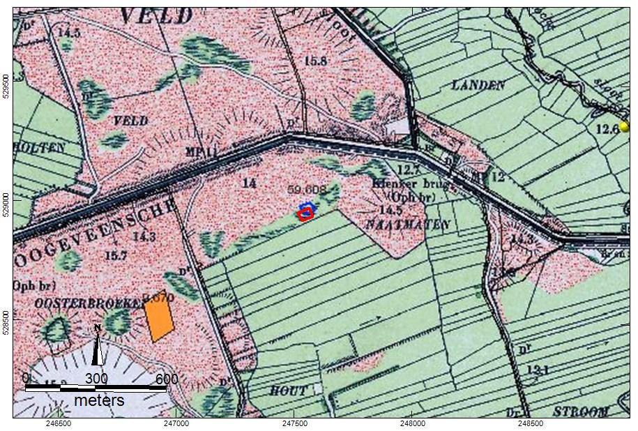13 Afbeelding 8. Plangebied op een kaart uit 1904.
