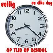 Op tijd op school Op de Fiduciaschool vinden we het belangrijk dat de leerlingen op tijd op school zijn ( 08.20 uur) en dat ze met de eerste bel naar binnen gaan (08.25 uur).