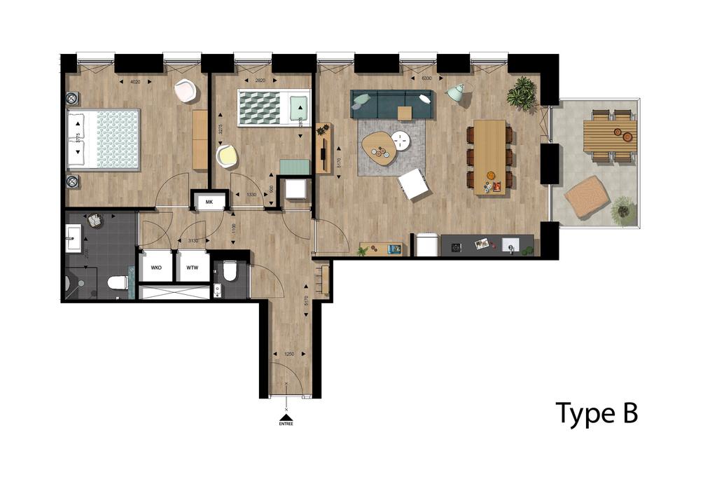 Saphira Appartementen woningtype B Huurprijs 900,- Indicatie servicekosten 51,- Oppervlakte woning: 80 m 2 Aantal kamers: 3