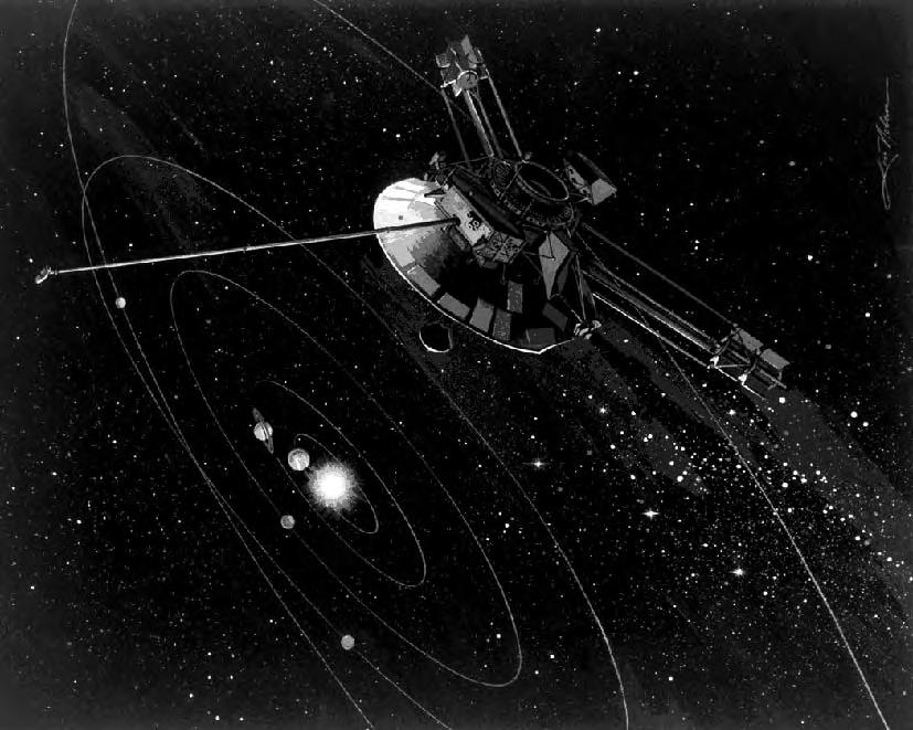 Opgave Pioneer- De verkenner Pioneer- werd gelanceerd in 97 en was in 983 het eerste ruimtevaartuig dat ons zonnestelsel verliet. Zie de artist impression in figuur.