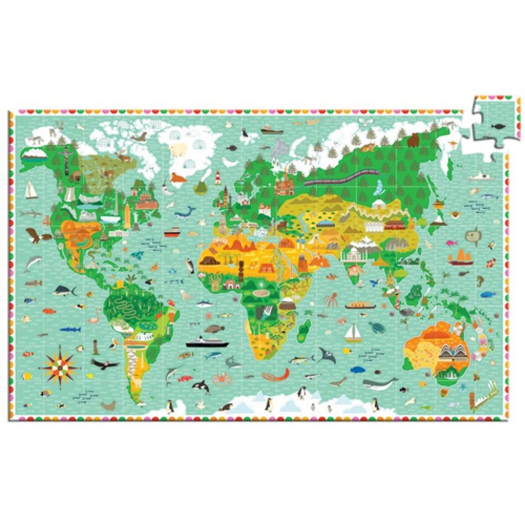 PUZZLE OBSERVATION 200 (reis rond de wereld) Deze leerzame wereldpuzzel van het Franse merk Djeco heeft veel