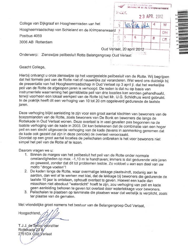 Bijlage 1, Ontvangen zienswijze Zienswijze Bestuur