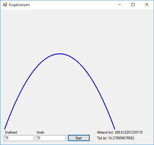 Figuur 3: Voorbeeld kogelwerpen 2.8 E: Random values Schrijf een programma dat op regelmatige tijdstippen een nieuw getal genereert en het aan een label op het formulier toevoegt.