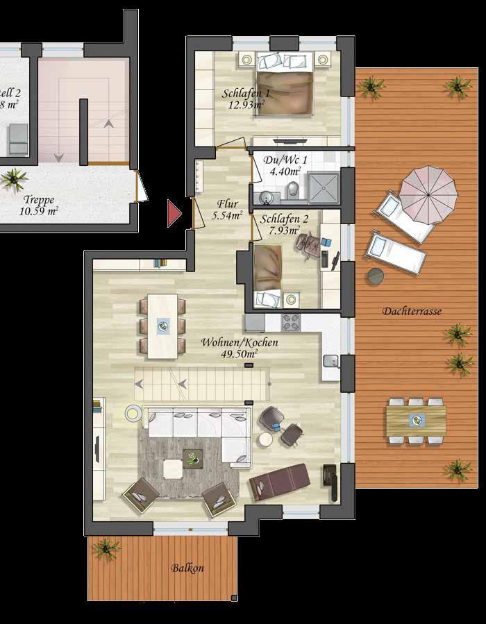 Slaapkamer 2: = 7,93 m² Woonkamer/keuken: = 49,50 m² Woonoppervlakte: = 80,30 m²