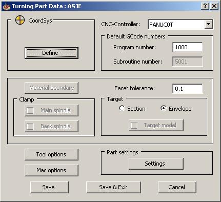 5. SolidCAM opent vervolgens het menu van de basis instellingen.. Kies bij de CNC- Controller (de machine besturing ) voor: FANUC0T.