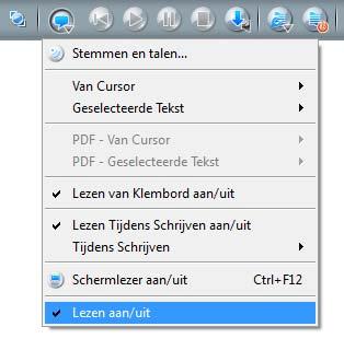 Functies voor lezen Knoppen in de werkbalk De eerste knop aan de linkerkant opent het Menu Lezen.