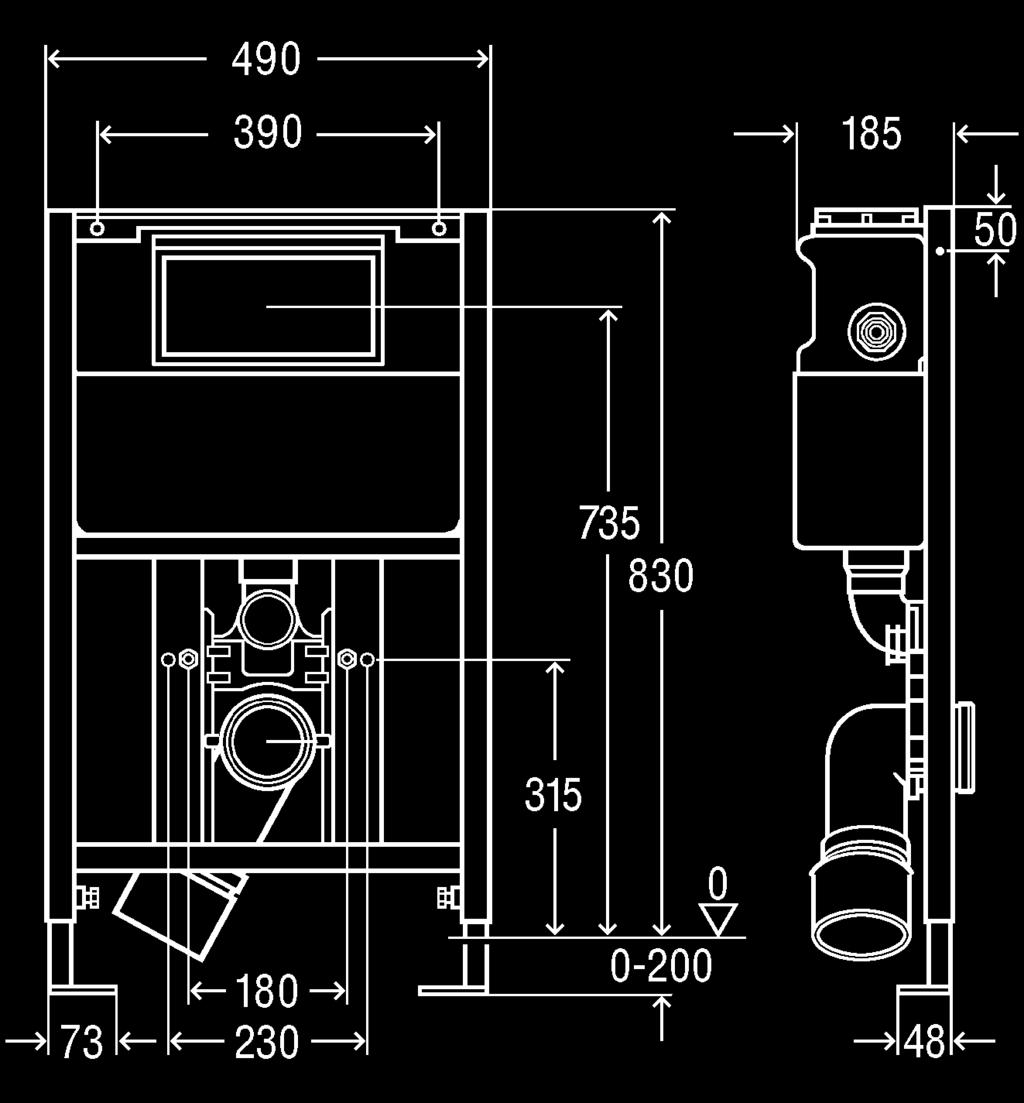 3.1.2 Inbouwmaten Afmetingen 3.1.3 Benodigd gereedschap Voor de montage van het WC-element is het volgende gereedschap nodig: