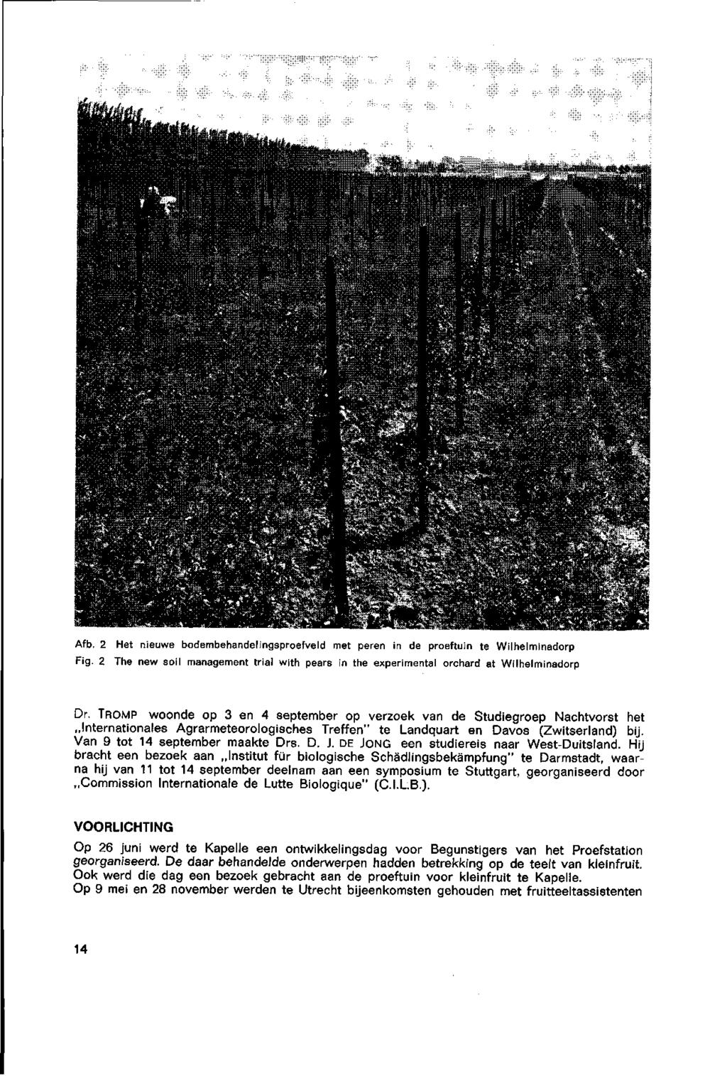 Afb. 2 Het nieuwe bodembehandelingsproefveld met peren in de proeftuin te Wilhelminadorp Fig. 2 The new soil management trial with pears in the experimental orchard at Wilhelminadorp Dr.