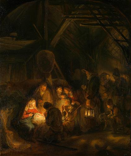 Geboorte van Jezus' van Rembrandt Liturgie Eerste Kerstdag 2018, Open Kring Thema: Doe als God, word mens! Voorganger: ds.