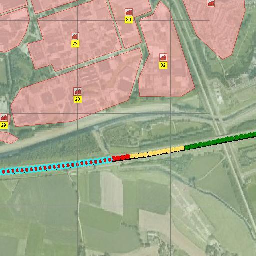 groepsrisico bevat en een aanduiding van de grootte van dit groepsrisico. Rood gekleurd in het midden geeft aan dat het groepsrisico groter is dan de oriëntatiewaarde.