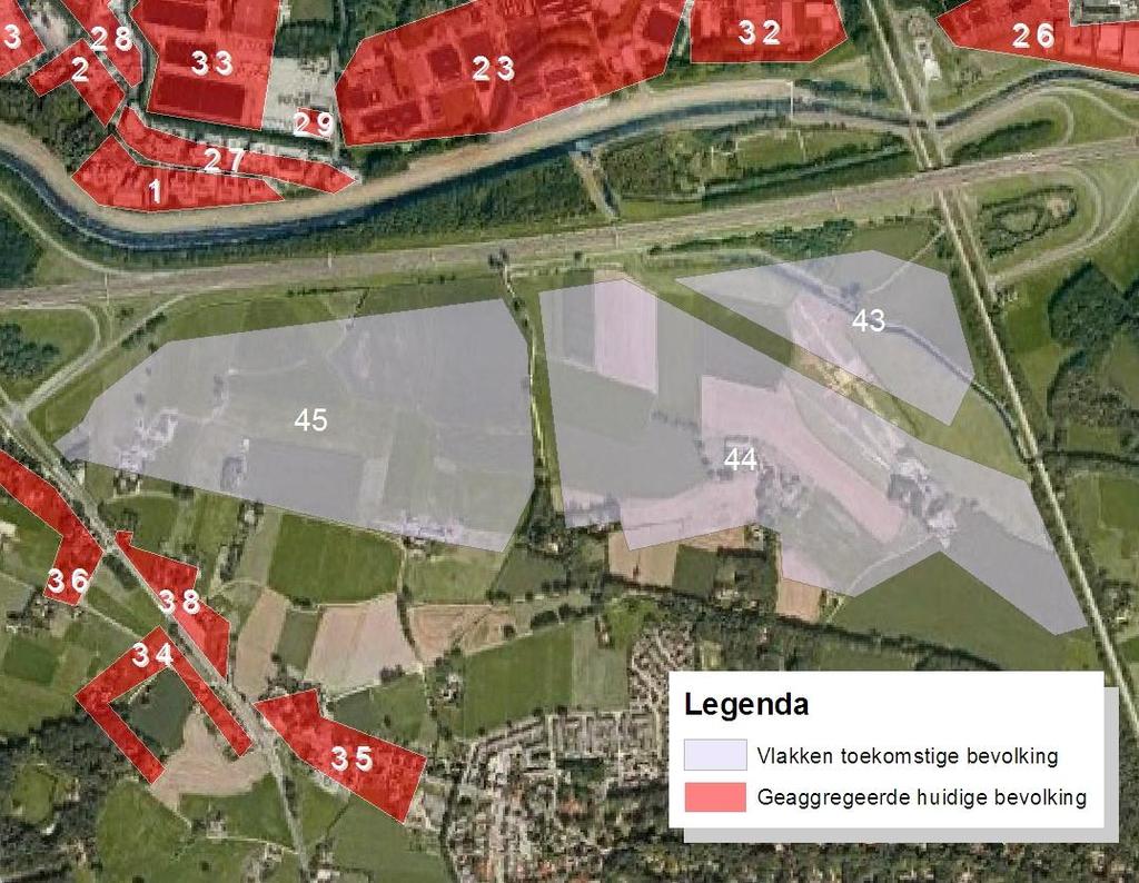 Veenoord en Bedrijvenpark A1 te Deventer 36 Figuur 20. Bevolking Bedrijvenpark A1 Tabel 11 toont de oppervlaktes en de aangenomen aantallen personen voor de verschillende vlakken. Vlak Soort Opp.