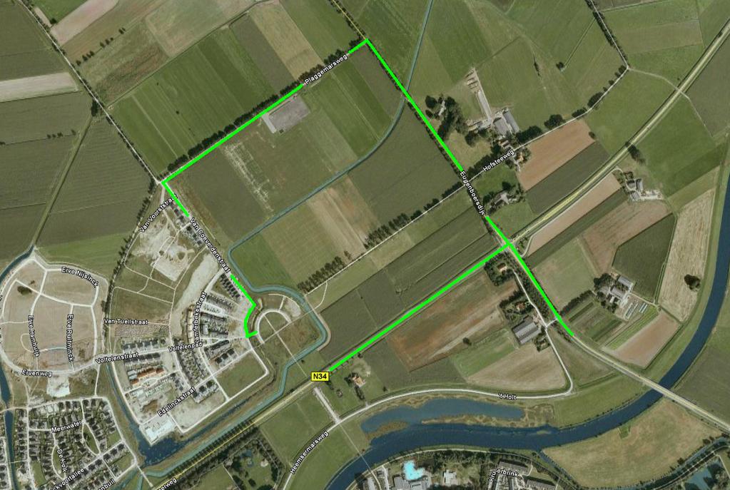 Bestrijdbaarheid en bereikbaarheid Figuur 5-4 Routeogelijkheid 3: Via de N34 Eugenboersdijk Plaggenarsweg Van Coeverdenstraat en de Van kouwenborchstraat.