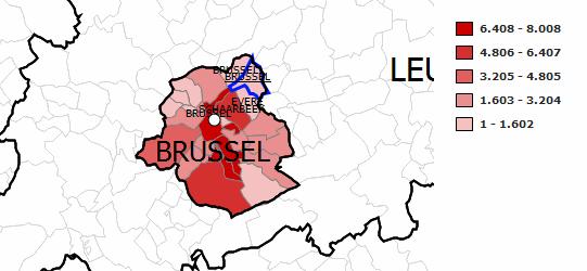 Arrondissement Brussel-Hoofdstad 5 Geografische spreiding - Arrondissement Brussel-Hoofdstad Bedrijven Omzet/Brutomarge Werknemers Toegevoegde waarde Gemeente Aantal % Omzet/Brutomarge % Gem.
