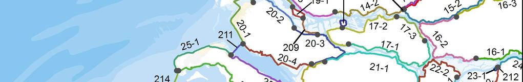 (Maasdominant), Tabel 2.2. Tabel 2.2 Watersystemen ingedeeld in 18 regio s in Hydra-Ring. 1. Bovenrivieren (Rijn) 7. IJsselmeer 13. Hollandse Kust Zuid 2. Bovenrivieren (Maas) 8. Markermeer 14.