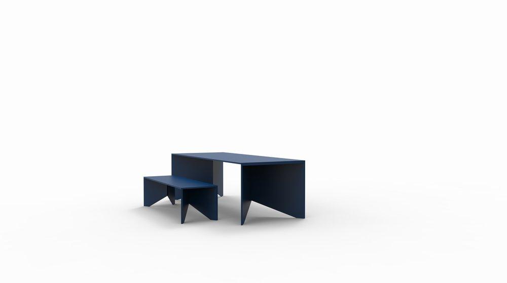 De tafel is zo ontworpen dat er makkelijk een lade of legplanken in kunnen geïntegreerd worden zonder afbreuk te