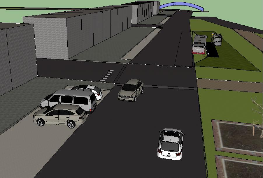 Oplossing 2: Verticale parkeerhavens. Figuur 3 Gewenste situatie verticale parkeerplekken Door de parkeerhavens verticaal aan te leggen kunnen er meer auto s geparkeerd worden.
