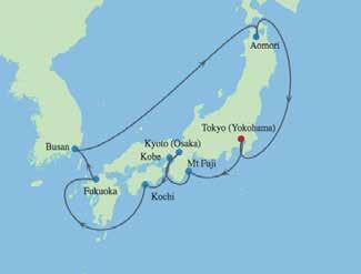 Busan, Zuid-Korea 07:00 18:00 17 apr 2020 Cruisen 18 apr 2020 Aomori, Japan 10:00 17:00 19 apr 2020 Cruisen 20 apr 2020 Tokyo, Japan 08:00 21 apr 2020 Tokyo, Japan Vrije dag & terugvlucht naar