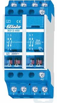 1-polige, 2-polige en 4-polige 25A elektromechanische impulsschakelaars XS12 XS12-1-/2-/11-1- en 2-polig 25A /25V AC XS12-11-23 V Modulair toestel voor montage op Din-rail DIN-EN 6715 TH35 met