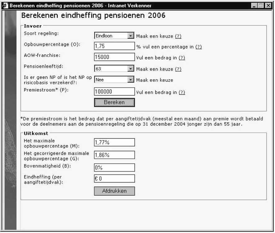 De eindheffing is gelijk aan het hiervoor genoemde bedrag x het percentage van de eindheffing (52%). De maandelijkse eindheffing bedraagt dan 52.