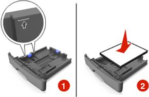 Opmerkingen: - Plaats voorbedrukt of kringlooppapier met de afdrukzijde naar beneden in de printer. - Plaats voorgeperforeerd papier met de gaatjes naar voren in de lade.