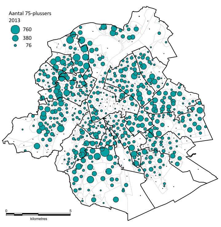 De nota s van het Observatorium Nr3 7 Kaart 2 geeft per statistische sector het absoluut aantal ouderen weer.