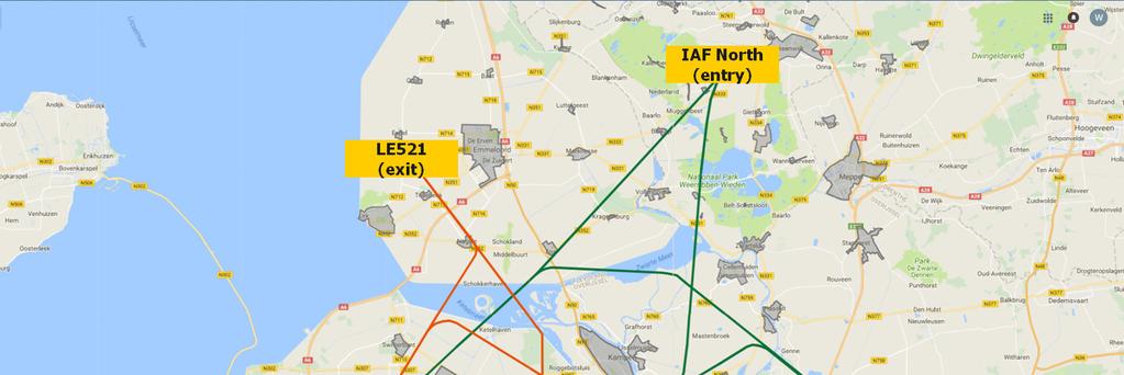 LE521 Espel Lelystad routepunt 521 (exit point naar het noorden) LE506 Wezep Lelystad routepunt 506 (exit point naar het zuiden) Figuur 2 De complete B+ routeset, inclusief de exit & entry points Een
